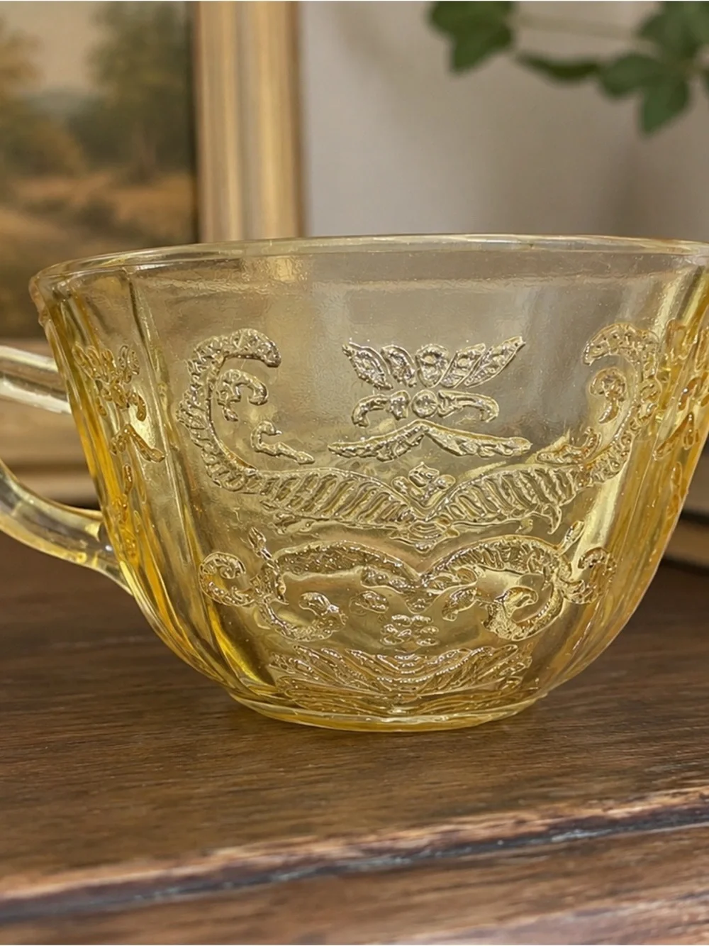 Set of 2 Federal Glass Madrid Amber Depression Glass Tea Cups 1930s